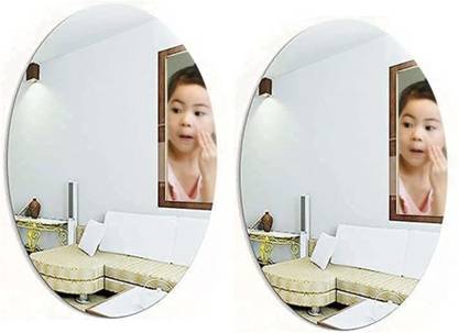 wolkwogg 20 cm Oval Shape Sticker Mirror | Self-Adhesive Plastic Mirror Flexible Oval Self Adhesive Sticker