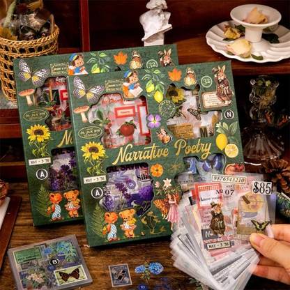 HANIYA ONLINE STORE 5 cm KAWAII VINTAGE NARRATIVE POETRY DIY STICKERS BEAUTIFUL DECORATION STICKERS Self Adhesive Sticker