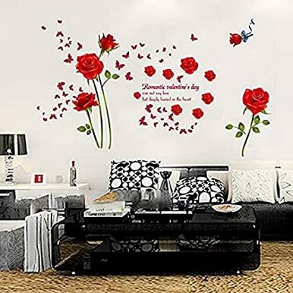 Flipkart SmartBuy 90 cm Red Rose Design Decorative PVC Vinyl WallSticker(90 CM X 60 CM) Self Adhesive Sticker
