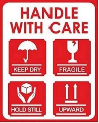 BlackDreams 10.16 cm Fragile Handle with Care Label with for Logo (4x2.5 inch (500 Stickers) Self Adhesive Sticker