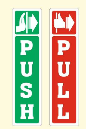 Stikor 8 inch Push & Pull Door Stickers (8 X2 inch) (Push -2 Pcs , Pull-2 Pcs) Removable Sticker