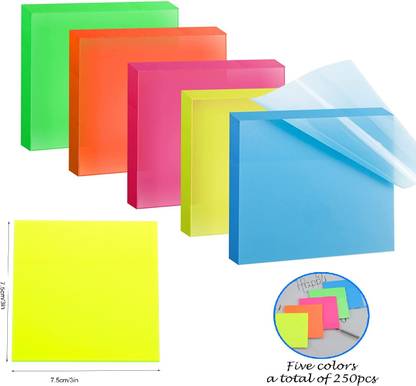 Kickzu 7.6 cm 250 Waterproof Transparent Sticky Sheets, For Notes, Reminders, Study, Office Reusable Sticker