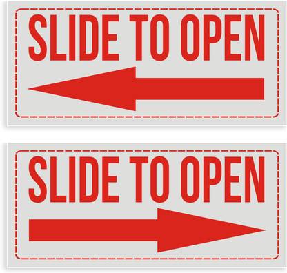 ShubhFly 23 cm Slide to Open Door Stickers for Glass Door Waterproof 2 Pcs Red Color 4x9 Inch Removable Sticker