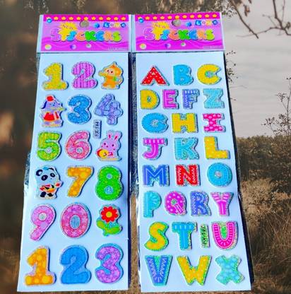 Super Easy 0.8 cm 5 Sheet Kids 3D Puffy English Alphabet Letters & Number Stickers Educational Toy Self Adhesive Sticker