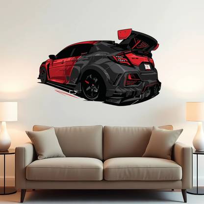 WallBiirds 60 cm Honda Civic Modified cool color wall sticker Self Adhesive Sticker