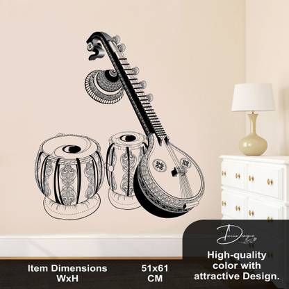 DivineDesigns 51 cm Tabla & Sitarr Wall Sticker Self Adhesive Sticker