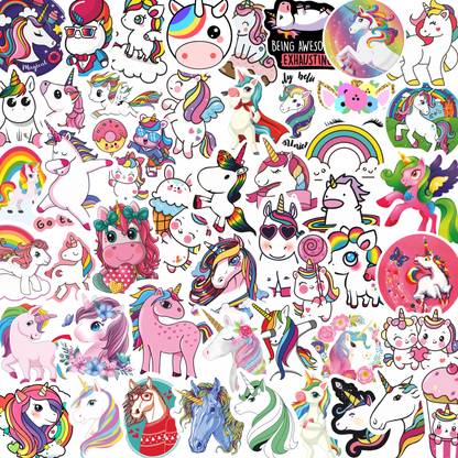 CLICKEDIN 3.81 cm Beautiful unicorn Stickers For Laptop,phone Cover,Water Bottle Set Of 51 Sticker Self Adhesive Sticker