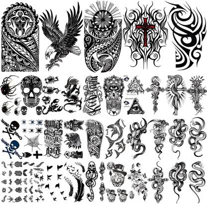 HASTHIP 21 cm 35 Sheets Temporary Tattoo Sticker For Men Black Tatto Sticker Beast Self Adhesive Sticker