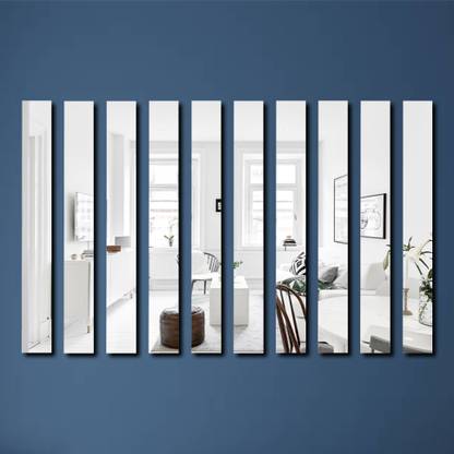 Chote Mote Seller 24 cm Strip 30 Silver Mirror Sticker for wall, acrylic sticker for wall Self Adhesive Sticker