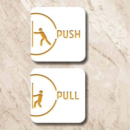 Asmi Collections 12 cm White Self Adhesive 3D Acrylic Pull Push Sign Self Adhesive Sticker