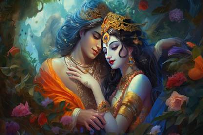Zrintly 91 cm watercolor-painting-radha-krishna-hindu-god (Posters-36Inch X 24Inch) Self Adhesive Sticker