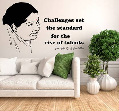 LANSTICK 99.06 cm QUOTE WITH J.JAYALALITHA IMAGE STICKER Self Adhesive Sticker