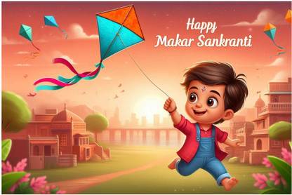 surmul 45.72 cm Happy Makar Sankranti Wall Sticker For Home, Living Room, 18x12 Inches Self Adhesive Sticker