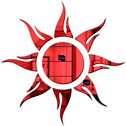 Bikri Kendra 45 cm Sun Model 4 Red 3D Mirror Acrylic Wall Stickers Self Adhesive Sticker