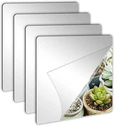 Fliptic 8 inch Mirror Stickers Square Shape Mirror for Wall, Living Room, Bathroom Self Adhesive Sticker