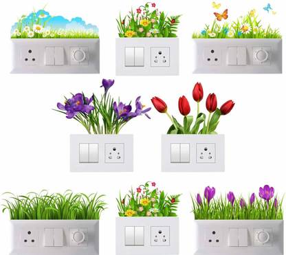 DreamKraft 5 cm decorative Switch Sticker (Light Switches 'Flowers' Sticker)- Set of 8 Self Adhesive Sticker