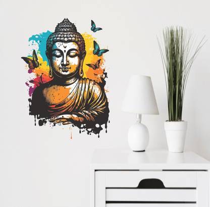 Ajay craft 70 cm Colorful buddha home decorative design Self Adhesive Sticker