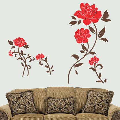 walkart 1 cm red flower with its plant Removable Sticker
