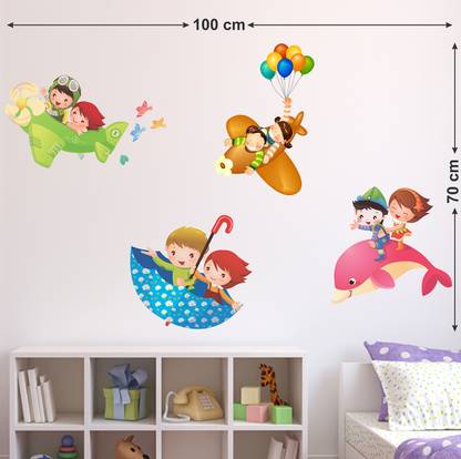 WALL STICKS 76.2 cm KIDS IN FLIGHT UMBRELLA WALLSTICKER Self Adhesive Sticker