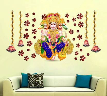 Art Kafe 56 cm Hanuman Swaroop Ji with Leaves & Bells Self Adhesive Sticker