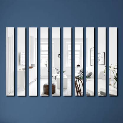 Bikri Kendra 24 cm Strip 30 Silver Mirror sticker for wall, Acrylic Sticker for wall Self Adhesive Sticker