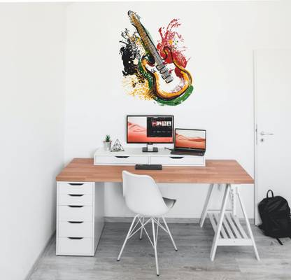 Varadvinayak 58 cm Colourful Guitar Decor & Wall Art Sticker Size:-45 cm X 58 cm Self Adhesive Sticker