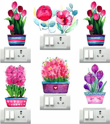 DivineDesigns 20 cm Watercolor Flowers Vases Self Adhesive Sticker