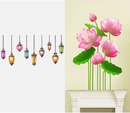 APTIO 45 cm Wall stickers For Decor | Lotus f.lowers & Hanging Lamp Self Adhesive Sticker