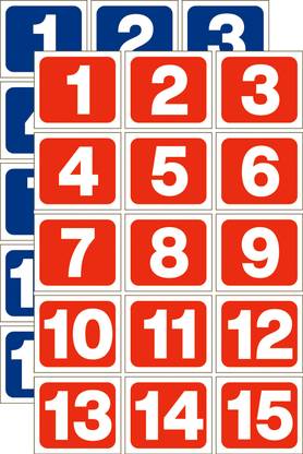 ShubhFly 11 cm Big Number Sticker 1 to 15 Digits Red & Blue Colour Numbers Sticker Waterproof Self Adhesive Sticker