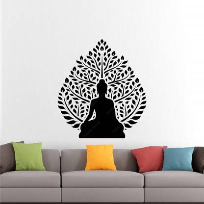 stylishdecor 65 cm Buddham Sharanam Gacchami Lord Mahatma Buddh wall Self Adhesive Sticker