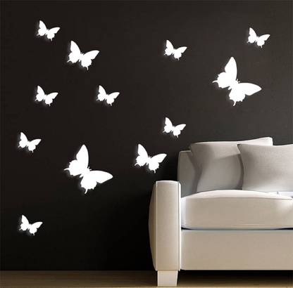 SmartWindow 16 cm White 3D Butterfly PVC Vinyl Decorations 12PCS (16CM x 13CM) Self Adhesive Sticker
