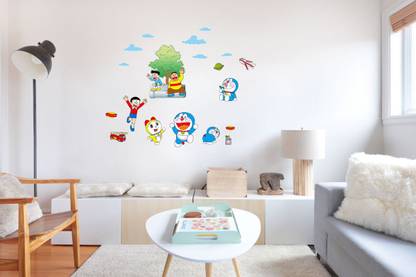 AK GRAPHICS 60 cm Doraemon and his friends having fun wall sticker Self Adhesive Sticker