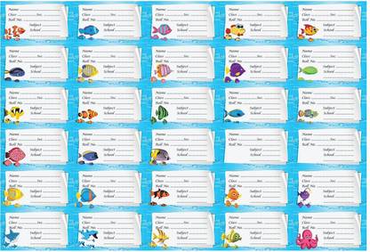 ModernDecor 3.5 inch Fish Cartoon Name Slip Stickers Tag for Notebook Diary Label (Size 3.5x2 Inch) Self Adhesive Sticker