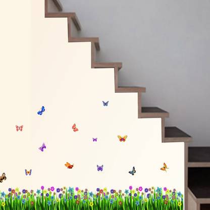 walkart 2.54 cm scenario of green grass with butterflies Removable Sticker
