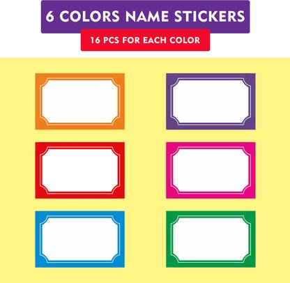 CLICKEDIN 3.8 cm Name Slip 6 Different Design Set Of 96 Name Slip Label Size-3.8x2.4Cm Self Adhesive Sticker