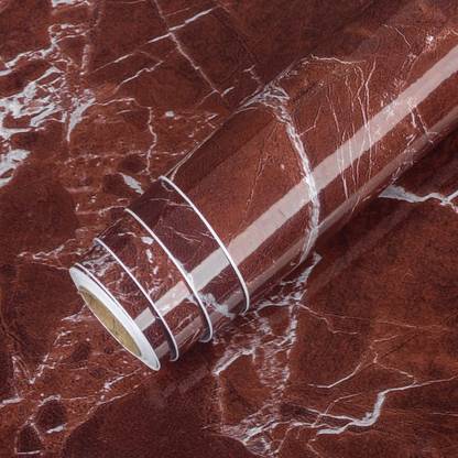 GHANSHYAM 35 cm Water Proof Vinyl Wall Papers Kitchen Wall Stickers Heat Resistant Marble Foil Removable Sticker