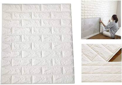 GVJ TRADERS 77 inch 70 cm 70X77 cm Wall Stickers Wallpaper 3D White Brick (Pack of 1) Reusable Sticker