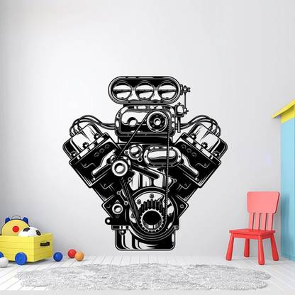 SnappyVinyl 44 cm Car Engine, Wall Sticker PVC Vinyl Self Adhesive Sticker