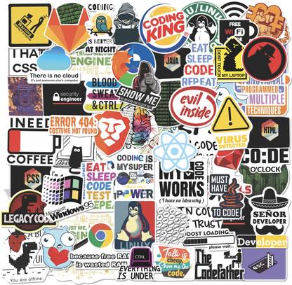 FlyBuy Hub 5.08 cm Computer Developer & Coding Stickers For Laptop,Computer,Phone Cover(Set Of 60) Self Adhesive Sticker