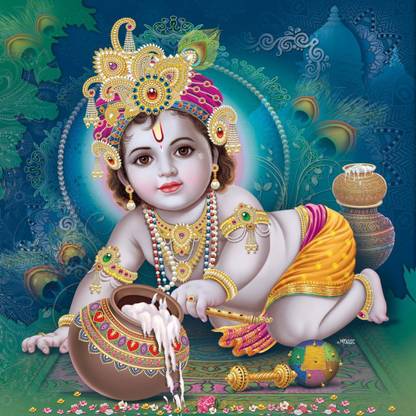 Ordershock 8 inch Bal Krishna Kanha Ji Photo Sticker Home Décor Wall Décor Puja Room 8x8 Inch Self Adhesive Sticker
