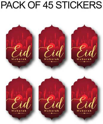 D2C 1.8 inch Eid Mubarak Gift Wrap Sticker | Size : 1.1 * 1.8 inch | Qty :45pc Self Adhesive Sticker