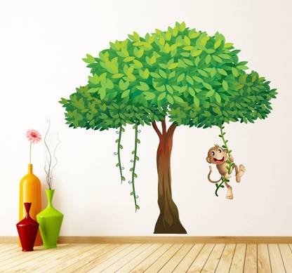 Flipkart SmartBuy 70 cm Tree With Hanging Monkey|Decoration For Home|Removeble Self Adhesive Sticker