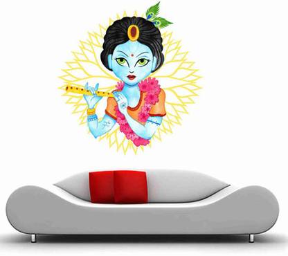 Decor hubb 50 cm Lord Krishna Playing Flute wall stickers 50 CM x 50 CM Self Adhesive Sticker