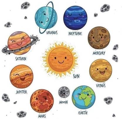 SkyWorld 38 cm Decor Kids Solar System PVC Vinyl Multicolor Wall Stickers for Wall Decoration/ Self Adhesive Sticker