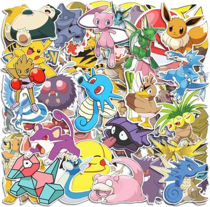 Rousrie 7.62 cm (Pack of 50), Non duplicate, Cute pokemon stickers for laptops, journals, scrapbooking , decoration, guitar Self Adhesive Sticker
