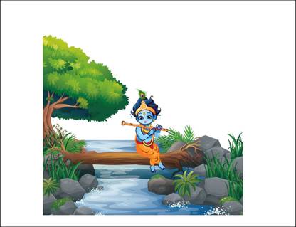Vijaya enterprises 91 cm My cute Little krishna in sitting tree wall sticker size (91x91 cm ) Self Adhesive Sticker