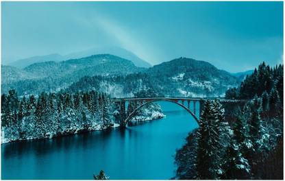skgraphics 50 cm Bridge between mountains poster wall sticker Self Adhesive Sticker