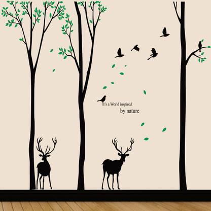 walkart 1 cm tree with deer and birds Removable Sticker