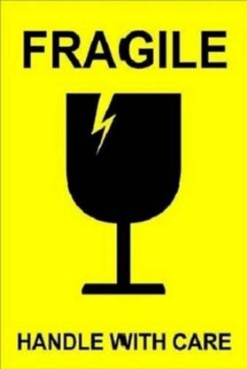 BlackDreams 7.6 cm Fragile Handle with Care Stickers With Big Glass Logo (3x2 inch (500 Stickers) Self Adhesive Sticker