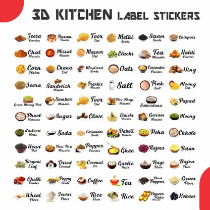Stikor 2.5 inch Transparent Printed Mason Jars Labels Kitchen Pantry Spice Jars Glass Bottles Self Adhesive Sticker